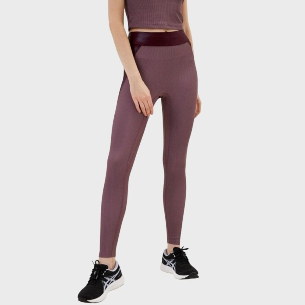 Heroine Sport Crescent Colorblock Ribbed Leggings S Mauve Bordeaux Sporty NWT